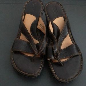 Born brown leather wedge sandals